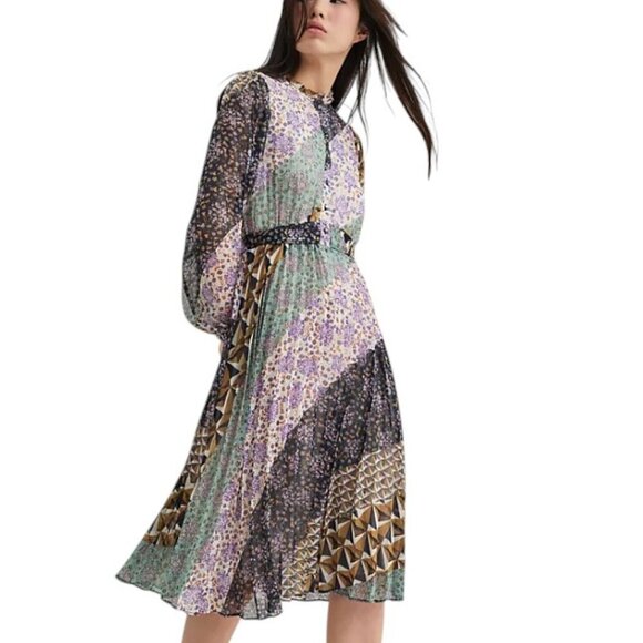 Suncoo Paris Carissa Robe, Pleated , Tie Waist, Midi, Lined, Flowy, Size T2 / M - Picture 2 of 11